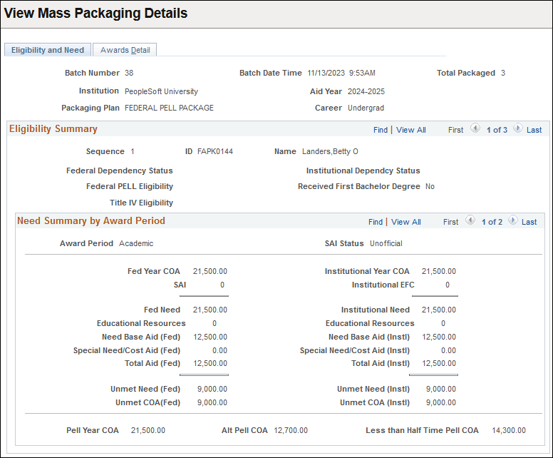 View Mass Packaging Details Eligibility and Need page