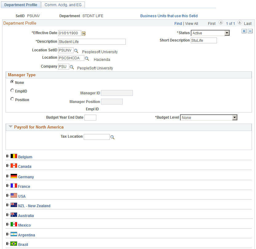 Department Profile page