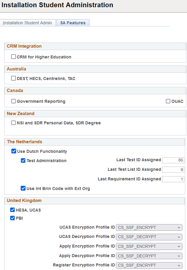 SA (student administration) Features page