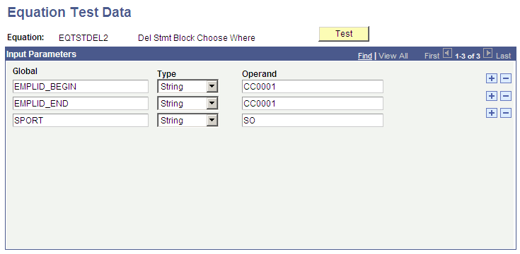 Equation Test Data page