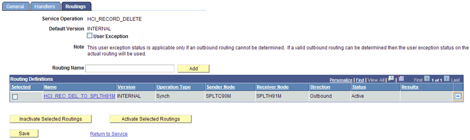 Example of Service Operations - Routings page (CS)