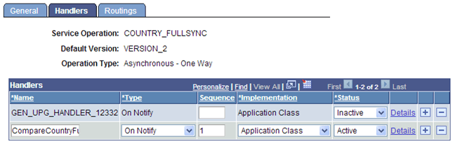 Example of Handlers page field values
