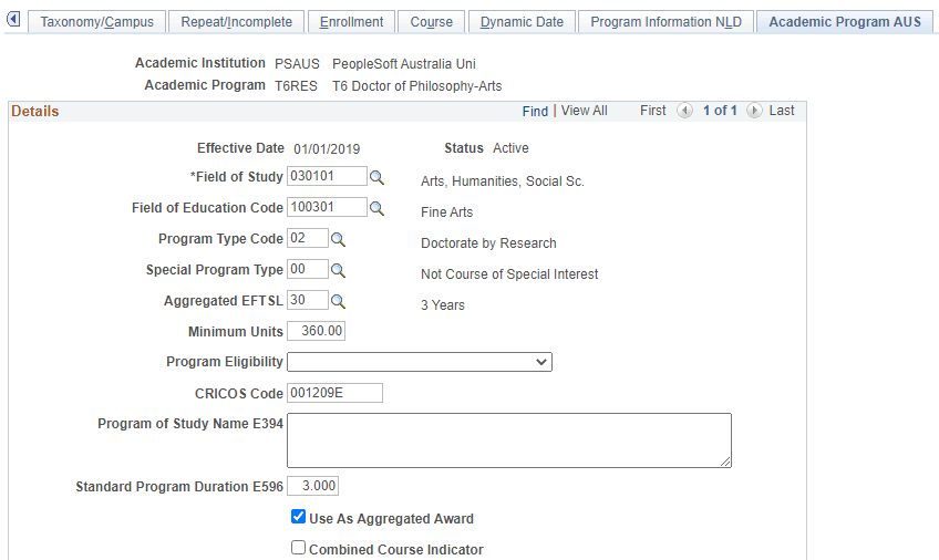 Acad Program AUS page (1 of 2)