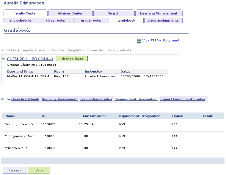 Requirement Designation page