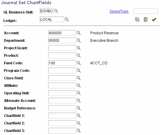 Journal Set ChartFields page