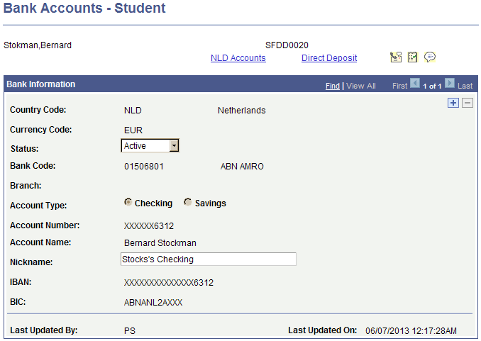 Bank Accounts - Student page