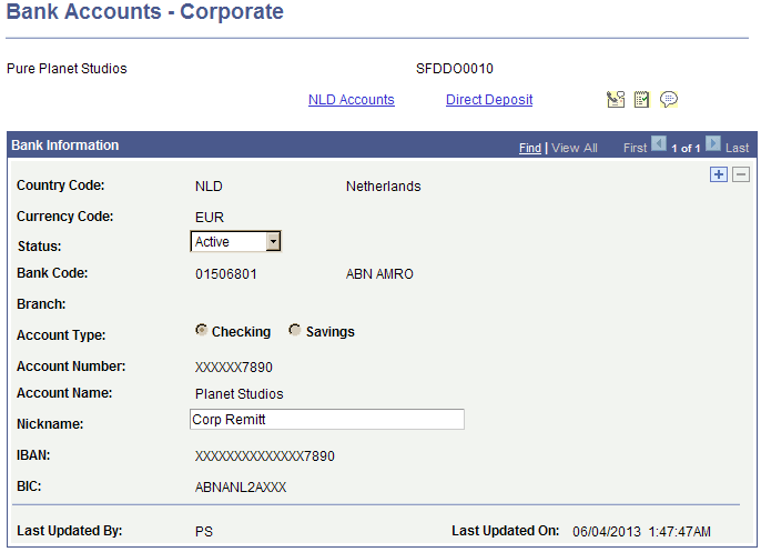 Bank Accounts - Corporate page