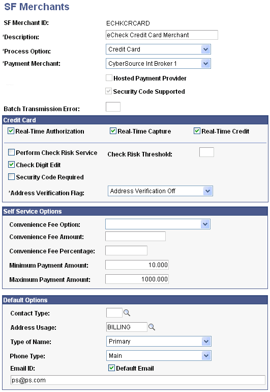 SF (Student Financials) Merchants page