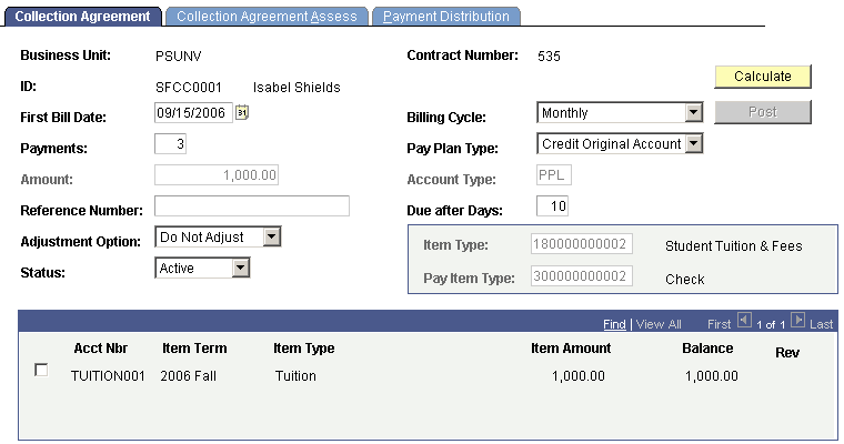 Collection Agreement page