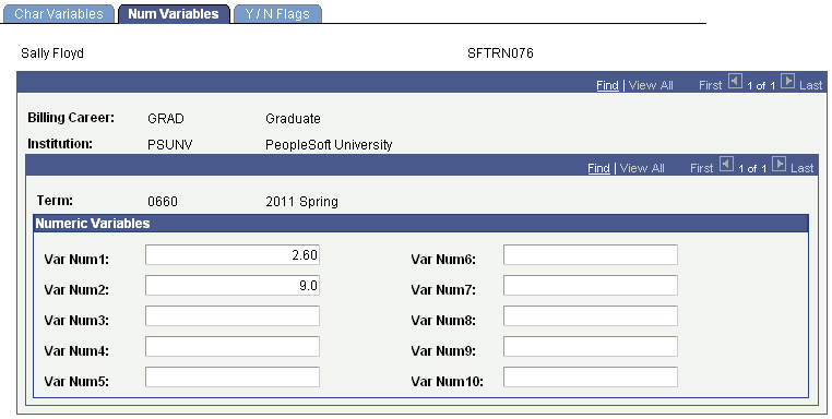 Num (Numeric) Variables page