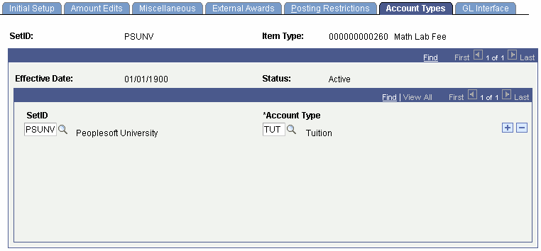 Item Types - Account Types page