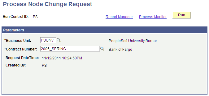 Process Node Change Request page
