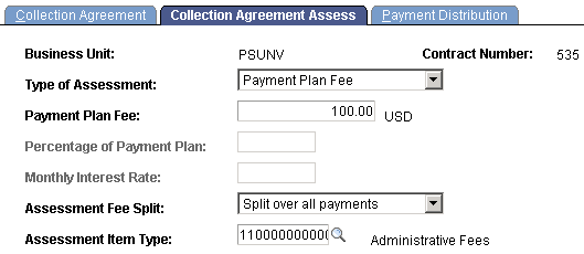 Collection Agreement Assess page
