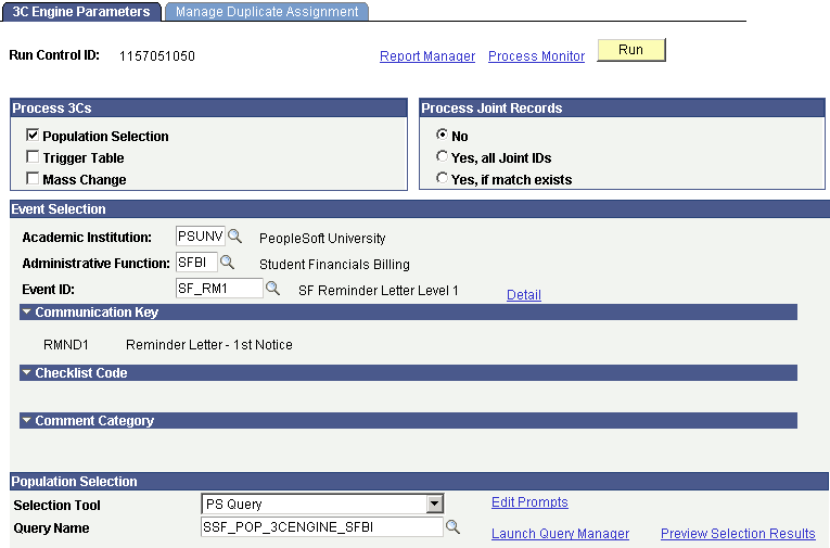 3C (Communications, Comments, and Checklists) Engine Parameters page