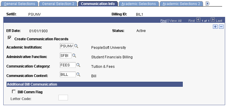 Communication Info page