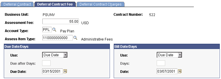 Deferral Contract Fee page