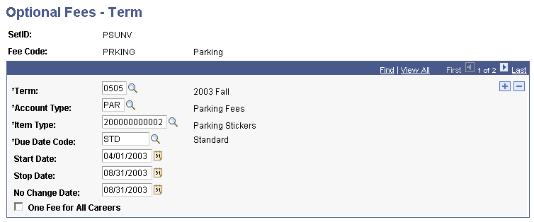 Optional Fees - Term page