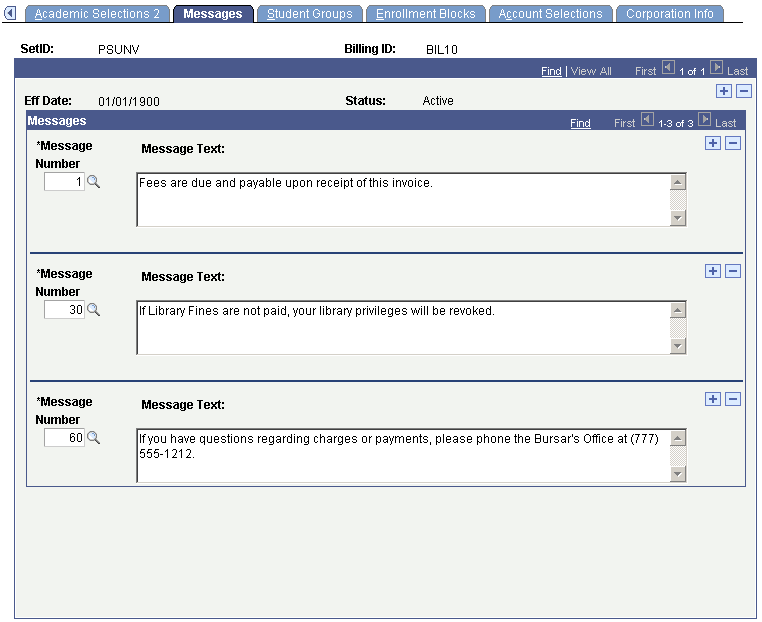 Billing Standard Request - Messages page