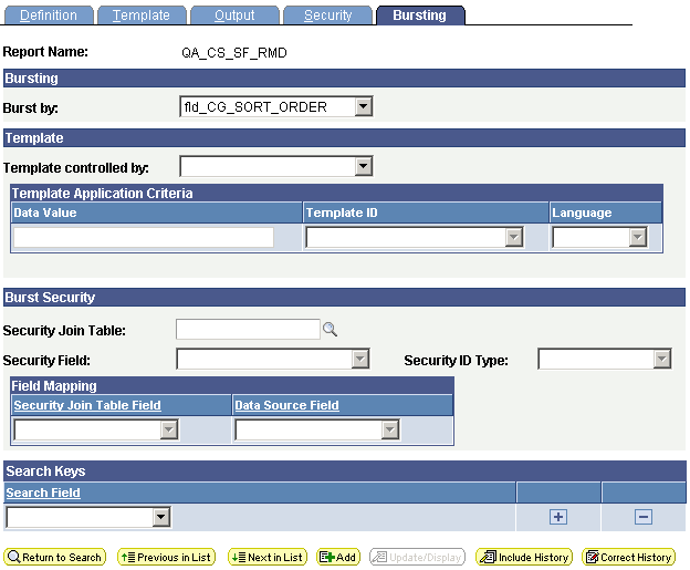 Report Definition - Bursting page