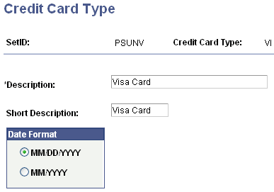 Credit Card Type page