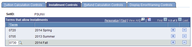 Installment Controls page