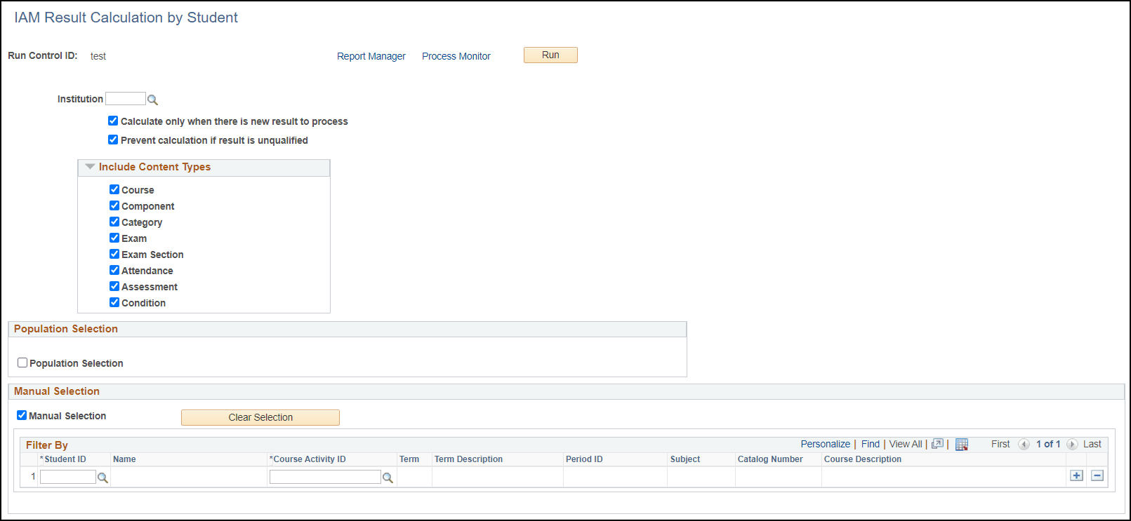 IAM (individual activity manager) Result Calculation by Student page