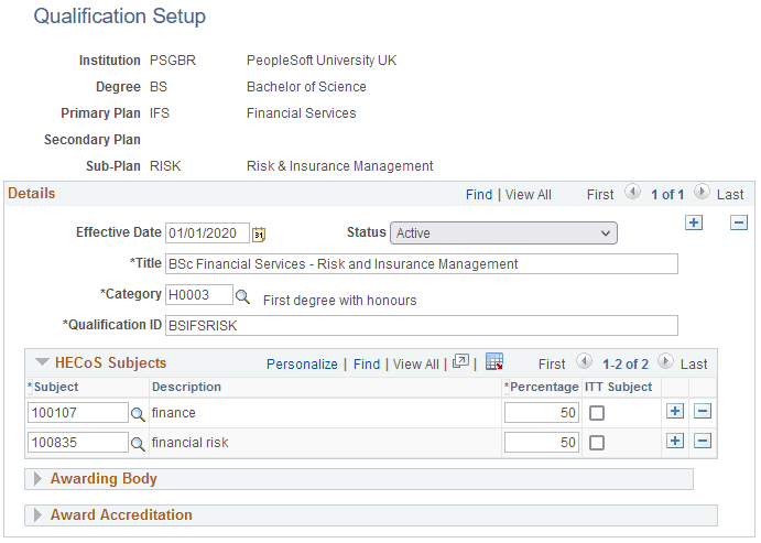 Qualification Setup page
