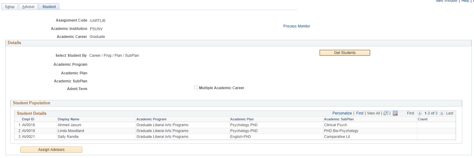 Student Advisor Assignment - Student page