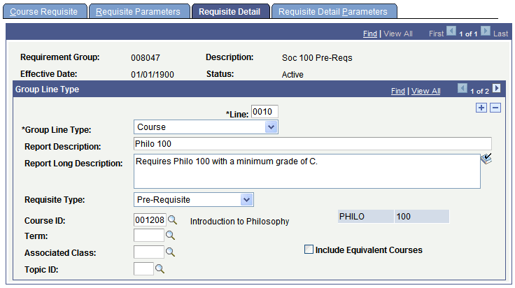 Requisite Detail page