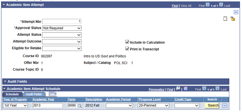 APT (Academic Progress Tracker) Items page: Academic Item Attempt level
