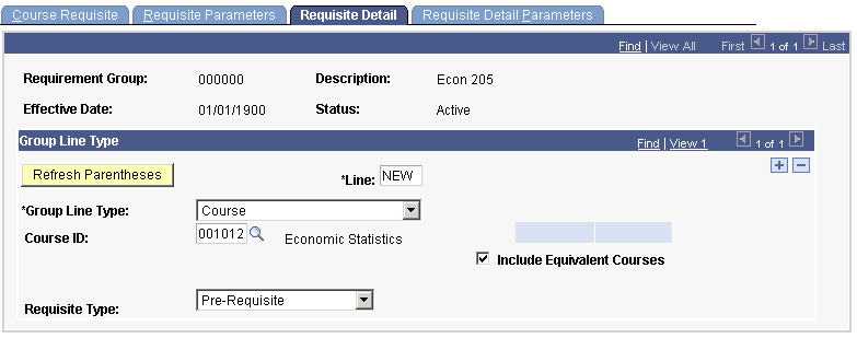 Creating a course prerequisite detail Line (CRSE_RQS_RSTR_DET)