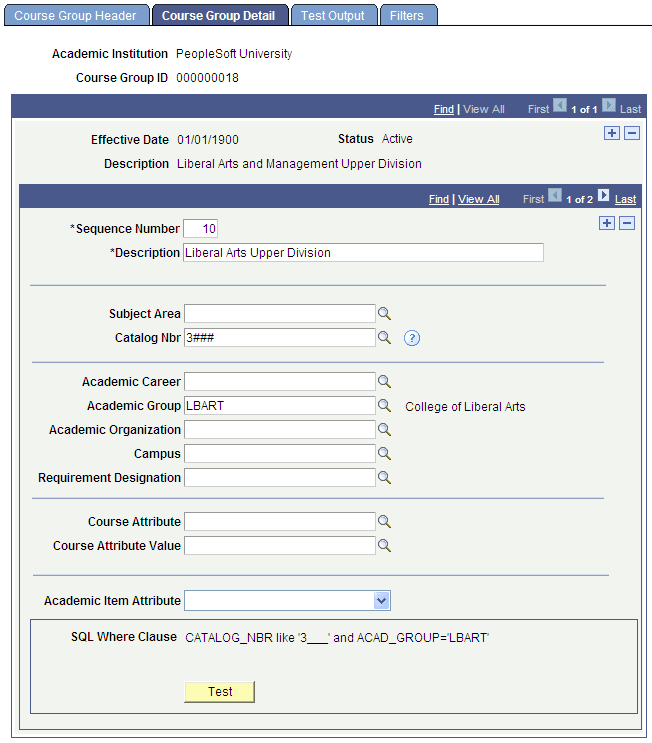 Course Group Detail page