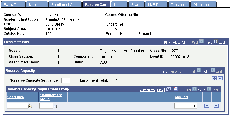 Schedule of Classes - Reserve Cap page
