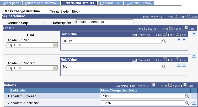 Criteria and Defaults page