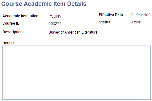 Course Academic Item Details page