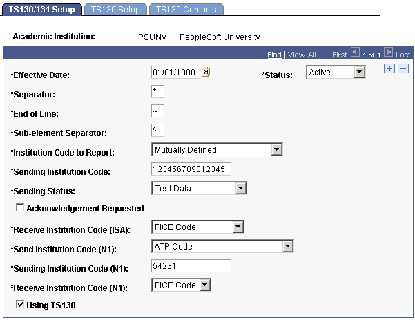 TS130/131 (Transaction Set 130/131) Setup page