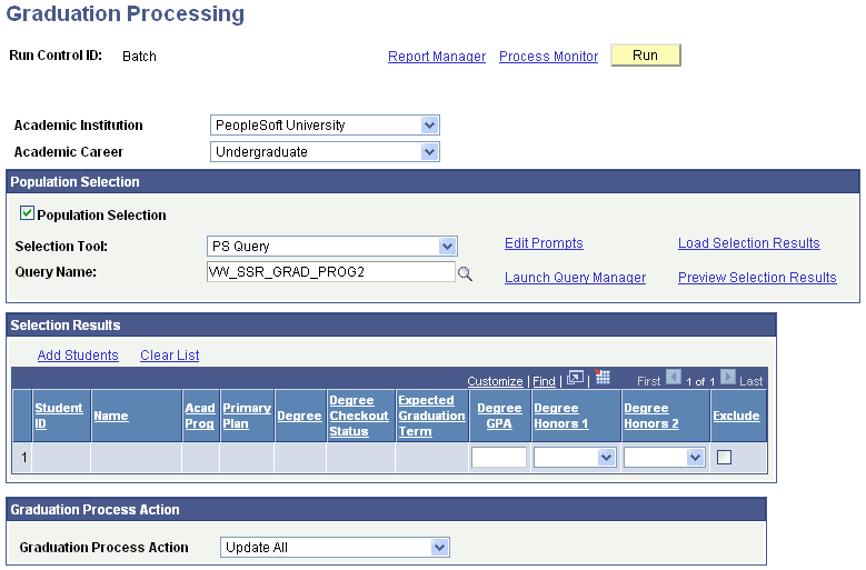 Graduation Processing page (1 of 2)