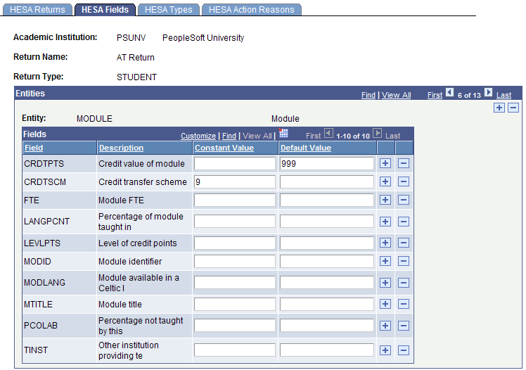 HESA (Higher Education Statistics Agency) Fields page