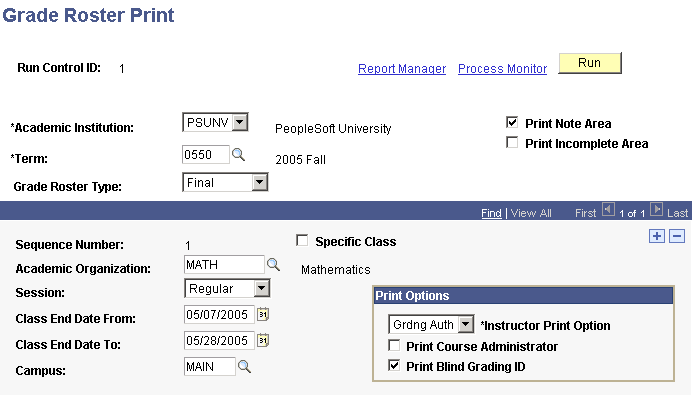 Grade Roster Print page