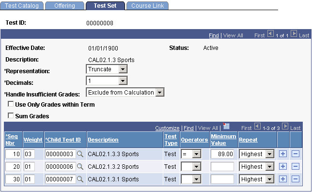 Test Catalog - Test Set page