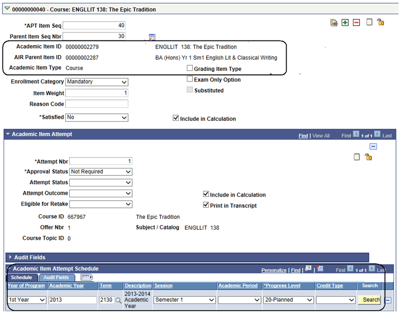 Course Items example