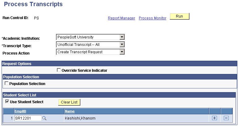 Process Transcripts page