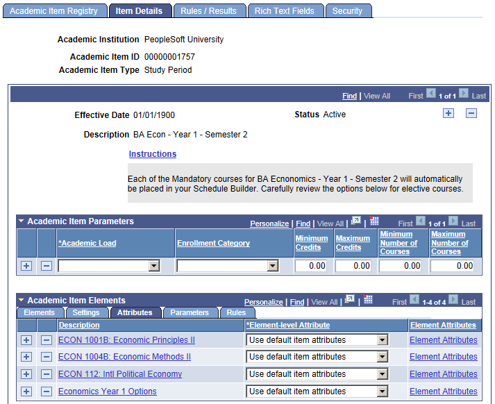 Item Details example page