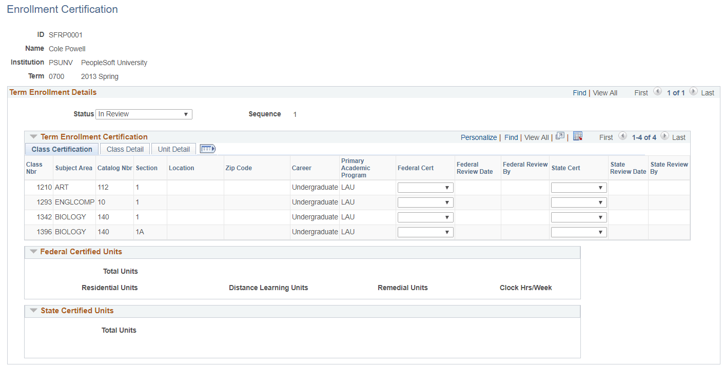 Enrollment Certification page