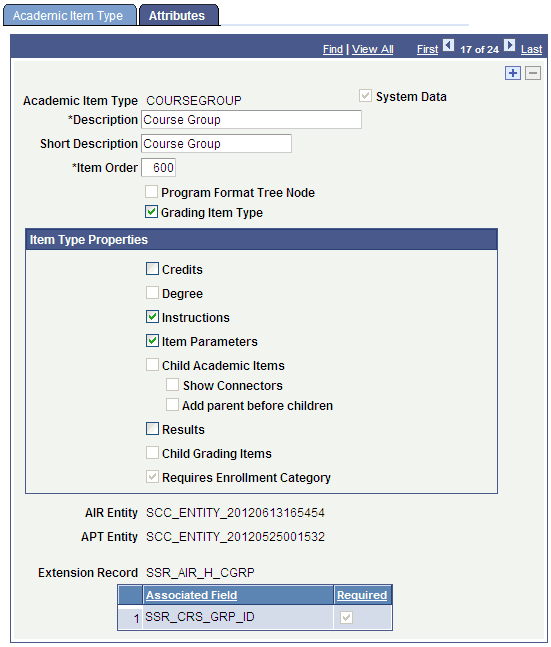 Academic Item Type COURSEGROUP example
