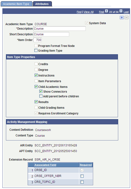 Academic Item Type COURSE example