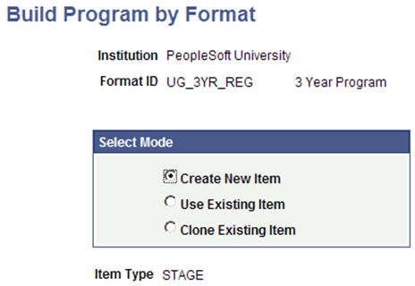 Build Program by Format (select mode) page