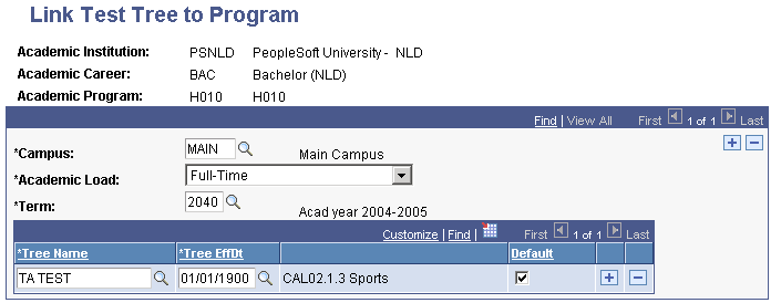 Link Test Tree to Program page