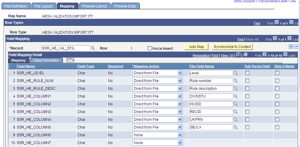 Mapping for the full error file - ITT (Initial Teacher Training) (1 of 2)