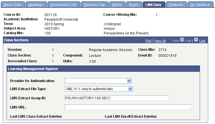 Schedule of Classes - LMS (Learning Management System) Data page